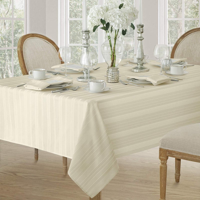 Newbridge 70 Inch Round Ivory Spring and Easter Fabric Tablecloth, Denley Satin Stripe, Heavy Weight No Iron Polyester Holiday Dining & Party Table Cover - Image 3